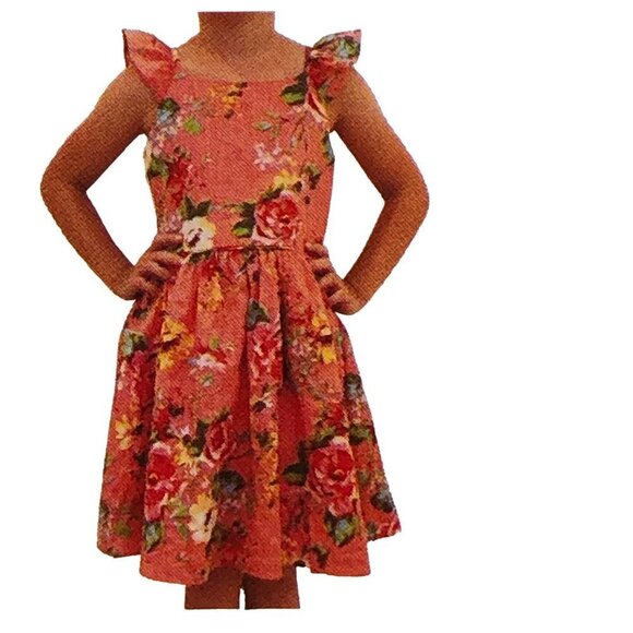 ZUNIE GIRL CORAL FLORAL LINED SUN DRESS size L 10-12 NEW WITH TAG - Picture 3 of 6